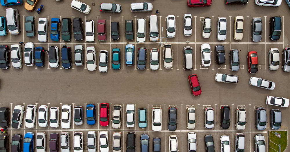Cars in a crowded parking lot