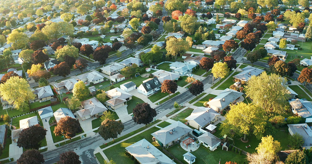 Aerial photo of suburban neighborhood