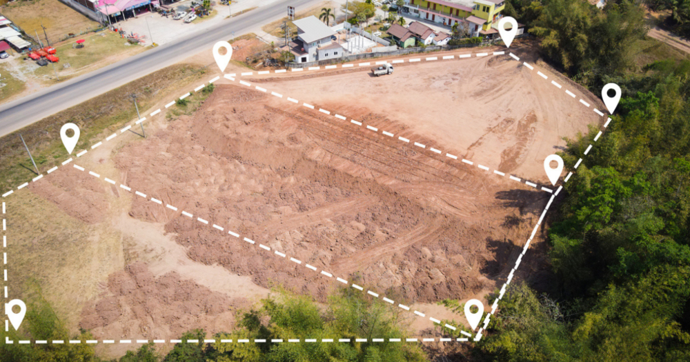 A plot of land marked out using GPS land surveying equipment.