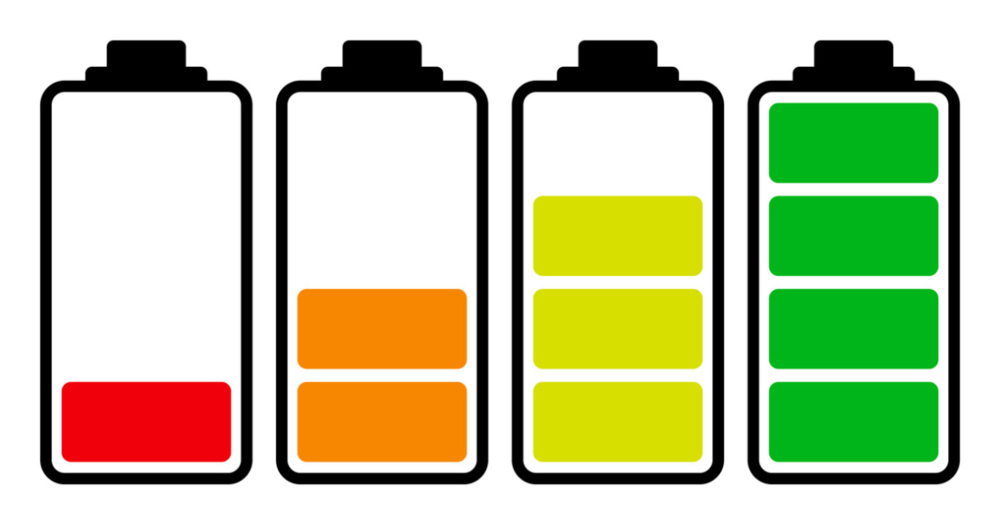 Various batteries charged at different levels from red to green.