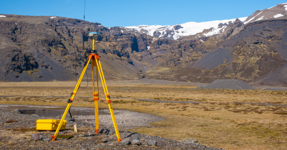 GPS land surveying equipment out in the mountains.